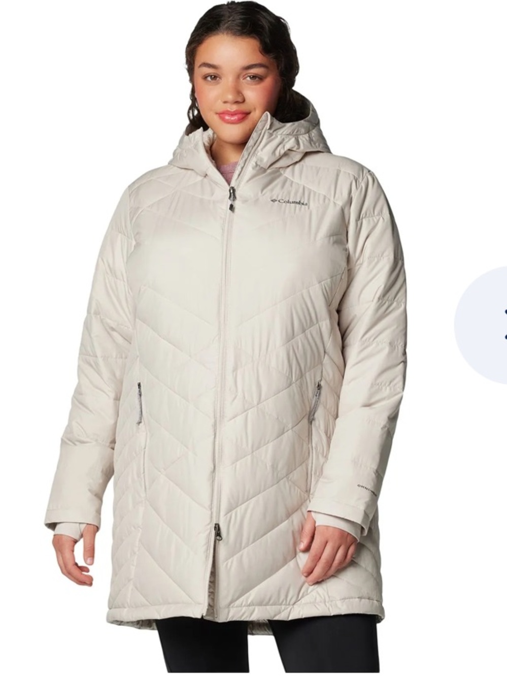 Columbia Omni Heavenly Water Resistant Long Hooded Jacket Plus SZ 3X Stone